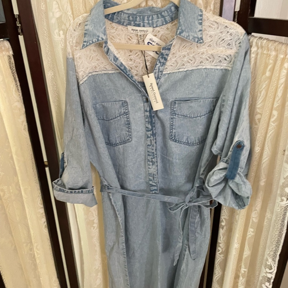 Speed Control Light Blue Denim Shirt with Lace